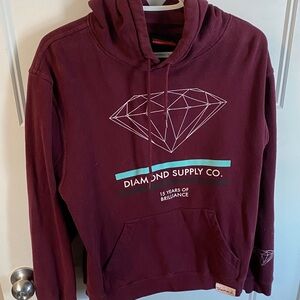 Diamond Supply Co. Maroon Hoodie with White Diamond Graphic and Teal Accent